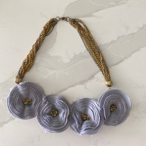 Anthropologie blue chambray flower necklace